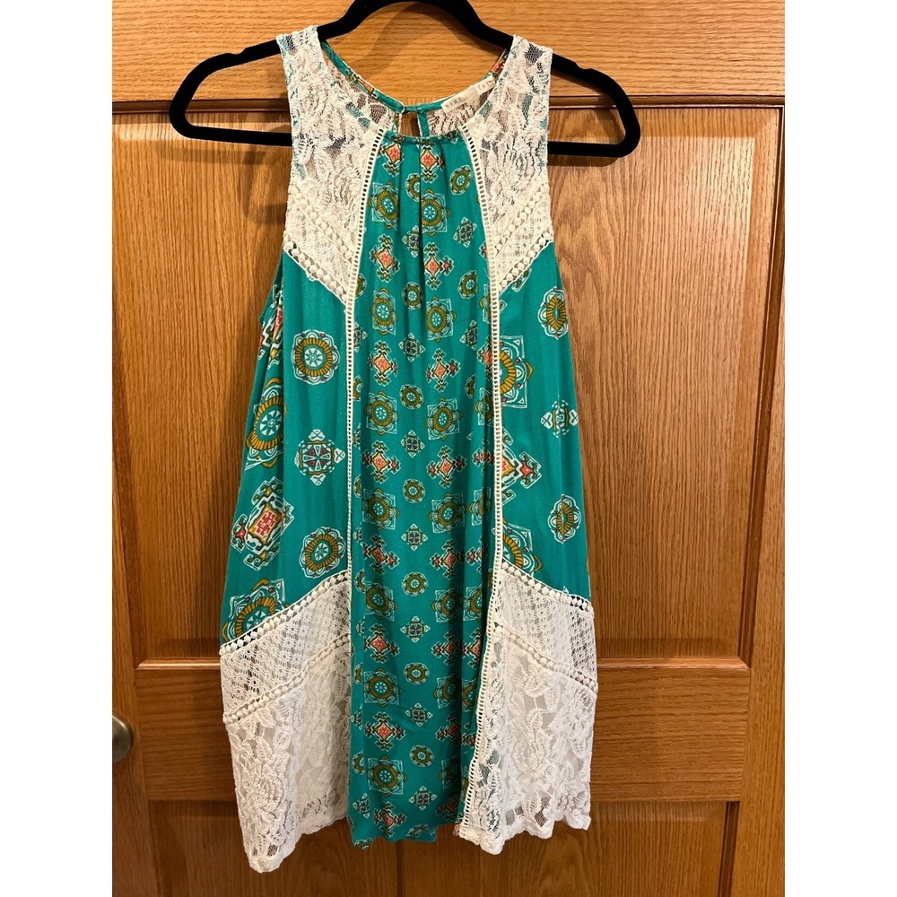 Boho Chic Mandala Inspired Paisley Crochet Lace Flowy Sleeveless Shift Dress M